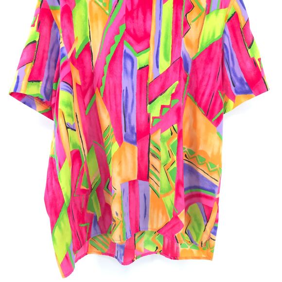 Susan Graver Vintage 80/90s Corlorful Pop Fluorescent Geometric Pattern Blouse L - Picture 3 of 13